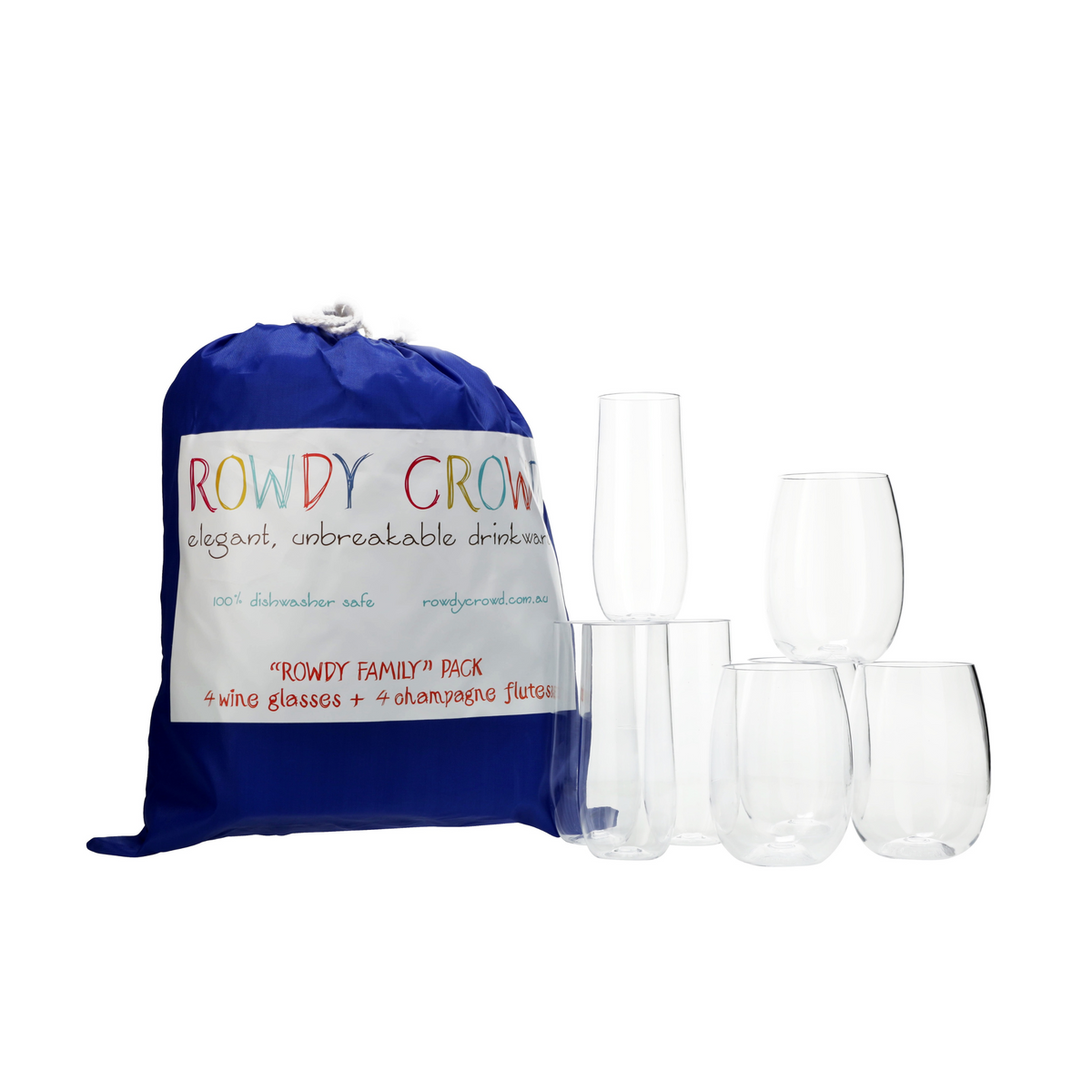 Rowdy Crowd Family Combination Pack, 4 Wine &amp; 4 Champagne Pieces