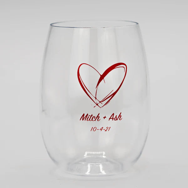 custom branded wine cup for wedding. Unbreakable, reusable and elegant. Flutes, tumblers - beer cups - lowball highball drinkware for wine gin shots spirits champagne juice cocktails beer soda, perfect for gifts outdoors beach pools parties weddings functions picnics camping patios tailgating travel RV life
